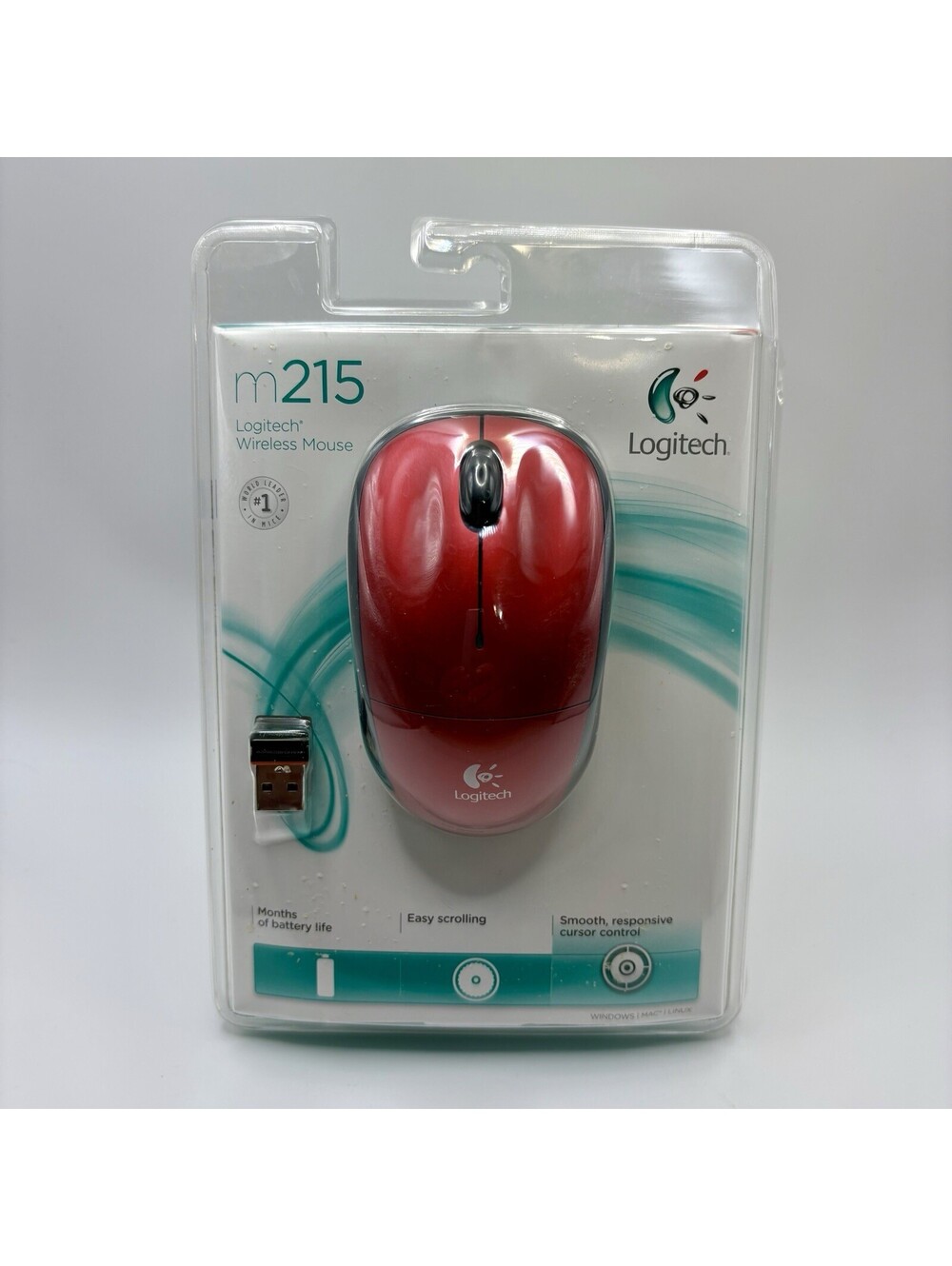 Logitech M215 Red Wireless Mouse Optical Wheel Gaming Nano Receiver NEW READ